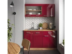 Vicco R-Line Singleküche Bordeaux Hochglanz/Goldkraft Eiche 140 cm AP Anthrazit ohne E-Geräte