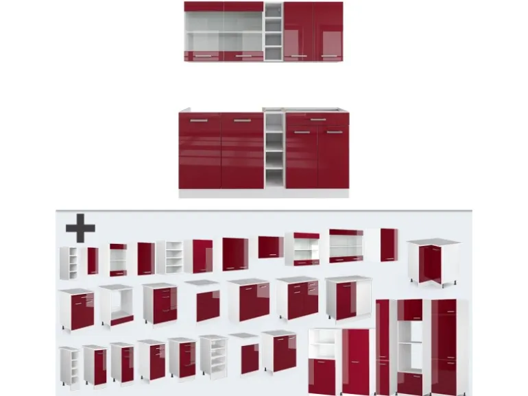 Vicco R-Line Singleküche Bordeaux Hochglanz/Weiß 160 cm AP Marmor ohne E-Geräte