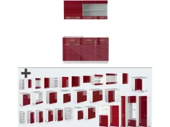 Vicco R-Line Singleküche Bordeaux Hochglanz/Weiß 140 cm AP Marmor ohne E-Geräte