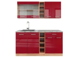 Vicco R-Line Singleküche Bordeaux Hochglanz/Goldkraft Eiche 160 cm AP Marmor ohne E-Geräte