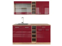 Vicco R-Line Singleküche Bordeaux Hochglanz/Goldkraft Eiche 160 cm ohne Arbeitsplatte ohne E-Geräte