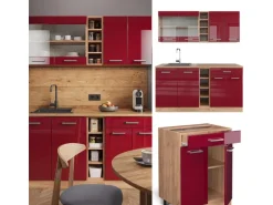 Vicco R-Line Singleküche Bordeaux Hochglanz/Goldkraft Eiche 160 cm ohne Arbeitsplatte ohne E-Geräte