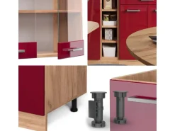 Vicco R-Line Singleküche Bordeaux Hochglanz/Goldkraft Eiche 160 cm ohne Arbeitsplatte ohne E-Geräte