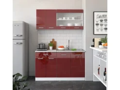 Vicco R-Line Singleküche Bordeaux Hochglanz/Weiß 140 cm AP Eiche ohne E-Geräte