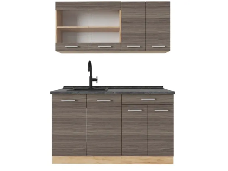 Vicco R-Line Singleküche Edelgrau/Goldkraft Eiche 140 cm AP Anthrazit ohne E-Geräte