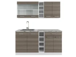 Vicco R-Line Singleküche Edelgrau/Weiß 160 cm AP Marmor ohne E-Geräte