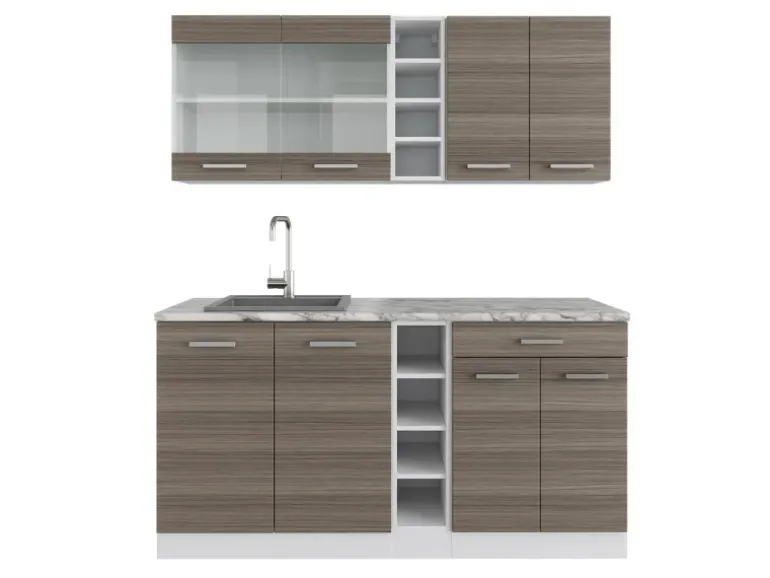 Vicco R-Line Singleküche Edelgrau/Weiß 160 cm AP Marmor ohne E-Geräte