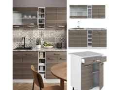 Vicco R-Line Singleküche Edelgrau/Weiß 160 cm AP Marmor ohne E-Geräte