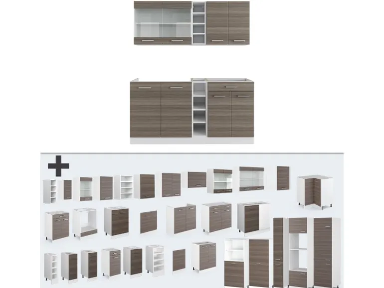 Vicco R-Line Singleküche Edelgrau/Weiß 160 cm AP Marmor ohne E-Geräte