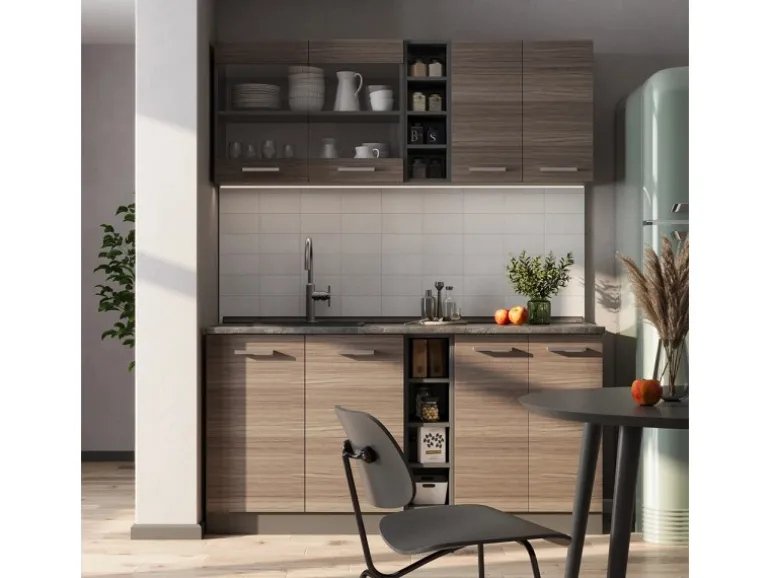 Vicco R-Line Singleküche Edelgrau/Anthrazit 160 cm ohne Arbeitsplatte ohne E-Geräte