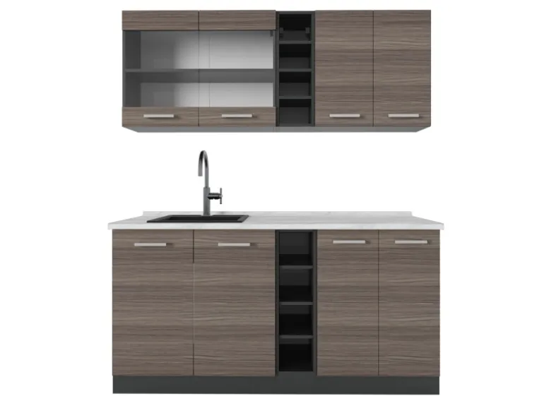 Vicco R-Line Singleküche Edelgrau/Anthrazit 160 cm AP Marmor ohne E-Geräte