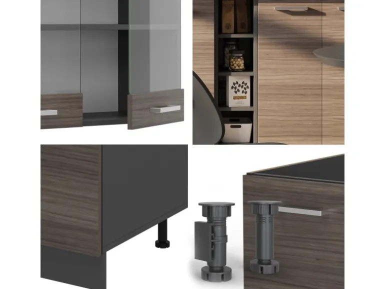 Vicco R-Line Singleküche Edelgrau/Anthrazit 160 cm AP Marmor ohne E-Geräte