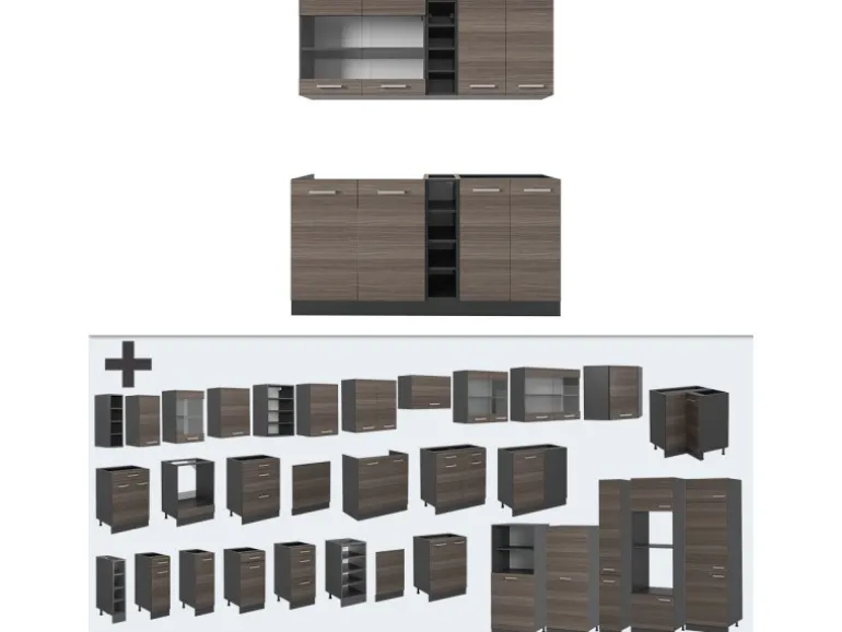Vicco R-Line Singleküche Edelgrau/Anthrazit 160 cm AP Marmor ohne E-Geräte