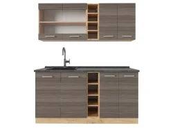 Vicco R-Line Singleküche Edelgrau/Goldkraft Eiche 160 cm AP Anthrazit ohne E-Geräte