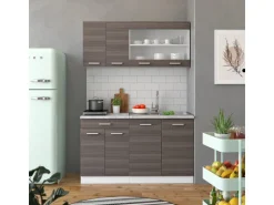 Vicco R-Line Singleküche Edelgrau/Weiß 140 cm AP Anthrazit ohne E-Geräte