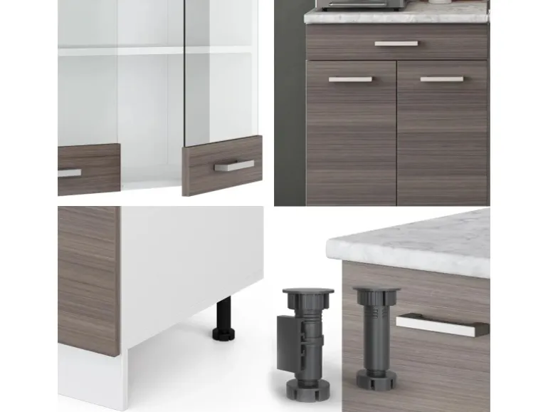 Vicco R-Line Singleküche Edelgrau/Weiß 140 cm AP Eiche ohne E-Geräte