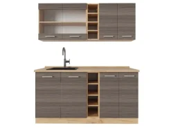 Vicco R-Line Singleküche Edelgrau/Goldkraft Eiche 160 cm ohne Arbeitsplatte ohne E-Geräte