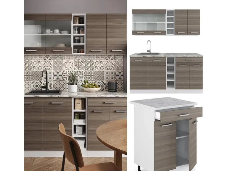 Vicco R-Line Singleküche Edelgrau/Weiß 160 cm AP Anthrazit ohne E-Geräte