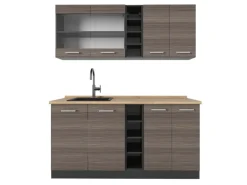 Vicco R-Line Singleküche Edelgrau/Anthrazit 160 cm AP Eiche ohne E-Geräte