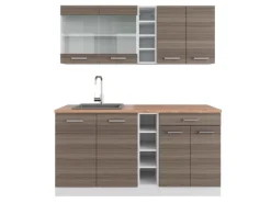 Vicco R-Line Singleküche Edelgrau/Weiß 160 cm AP Eiche ohne E-Geräte