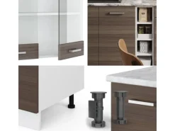 Vicco R-Line Singleküche Edelgrau/Weiß 160 cm AP Eiche ohne E-Geräte