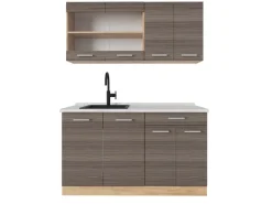 Vicco R-Line Singleküche Edelgrau/Goldkraft Eiche 140 cm AP Marmor ohne E-Geräte