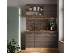 Vicco R-Line Singleküche Edelgrau/Goldkraft Eiche 140 cm AP Marmor ohne E-Geräte