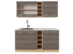 Vicco R-Line Singleküche Edelgrau/Goldkraft Eiche 160 cm AP Marmor ohne E-Geräte