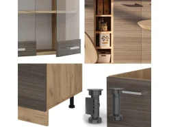 Vicco R-Line Singleküche Edelgrau/Goldkraft Eiche 160 cm AP Marmor ohne E-Geräte