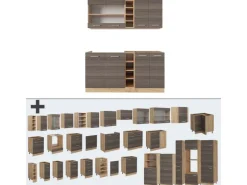 Vicco R-Line Singleküche Edelgrau/Goldkraft Eiche 160 cm AP Marmor ohne E-Geräte