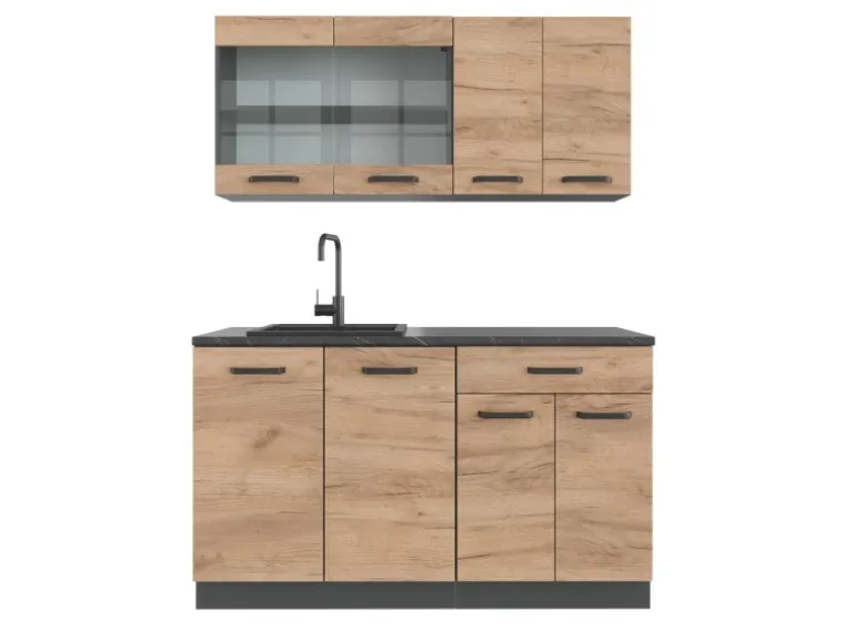 Vicco R-Line Singleküche Goldkraft Eiche/Anthrazit 140 cm ohne Arbeitsplatte ohne E-Geräte