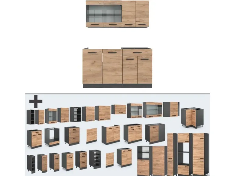 Vicco R-Line Singleküche Goldkraft Eiche/Anthrazit 140 cm ohne Arbeitsplatte ohne E-Geräte