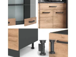 Vicco R-Line SingleKüche Goldkraft Eiche/Anthrazit 140 cm AP Marmor ohne E-Geräte