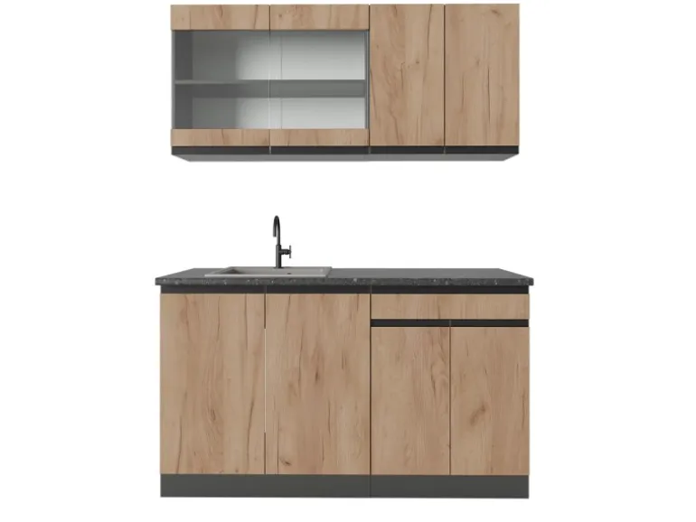 Vicco R-Line SingleKüche Goldkraft Eiche/Anthrazit 140 cm AP Anthrazit Opt 2 ohne E-Geräte