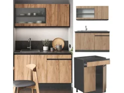 Vicco R-Line SingleKüche Goldkraft Eiche/Anthrazit 140 cm AP Anthrazit Opt 2 ohne E-Geräte