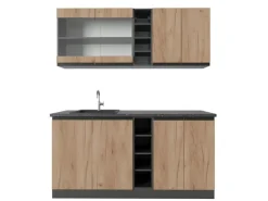 Vicco R-Line Singleküche Goldkraft Eiche/Anthrazit 160 cm J-Shape ohne E-Geräte