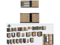 Vicco R-Line Singleküche Goldkraft Eiche/Anthrazit 160 cm J-Shape ohne E-Geräte
