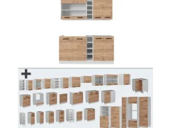 Vicco R-Line Singleküche Goldkraft Eiche/Weiß 160 cm AP Anthrazit ohne E-Geräte