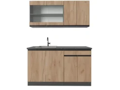 Vicco R-Line Singleküche Goldkraft Eiche/Anthrazit 140 cm J-Shape ohne E-Geräte