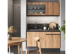 Vicco R-Line Singleküche Goldkraft Eiche/Anthrazit 140 cm J-Shape ohne E-Geräte
