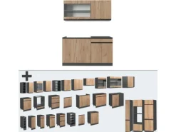 Vicco R-Line Singleküche Goldkraft Eiche/Anthrazit 140 cm J-Shape ohne E-Geräte