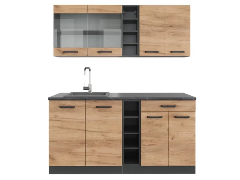 Vicco R-Line SingleKüche Goldkraft Eiche/Anthrazit 160 cm AP Anthrazit Opt 2 ohne E-Geräte