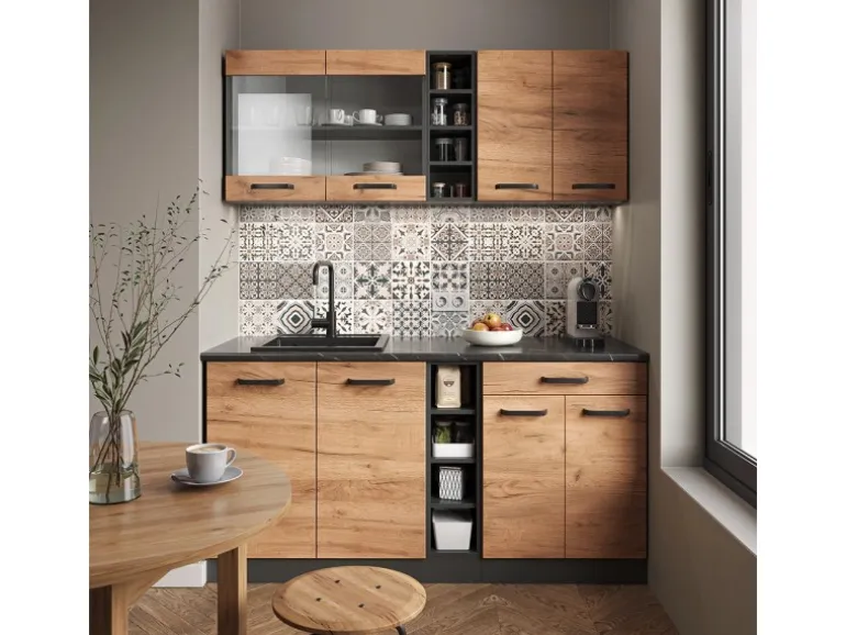 Vicco R-Line SingleKüche Goldkraft Eiche/Anthrazit 160 cm AP Anthrazit Opt 2 ohne E-Geräte