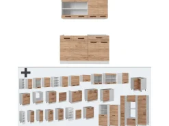 Vicco R-Line Singleküche Goldkraft Eiche/Weiß 140 cm AP Anthrazit ohne E-Geräte