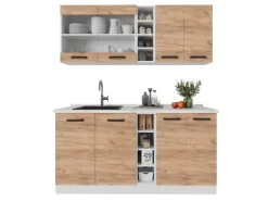 Vicco R-Line Singleküche Goldkraft Eiche/Weiß 160 cm AP Marmor ohne E-Geräte