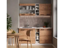 Vicco R-Line Singleküche Goldkraft Eiche/Weiß 160 cm AP Marmor ohne E-Geräte