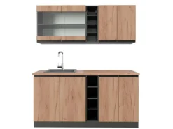 Vicco R-Line Singleküche Goldkraft Eiche/Anthrazit 160 cm AP Eiche ohne E-Geräte