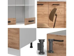 Vicco R-Line Singleküche Goldkraft Eiche/Weiß 140 cm ohne Arbeitsplatte ohne E-Geräte