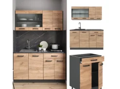 Vicco R-Line SingleKüche Goldkraft Eiche/Anthrazit 140 cm AP Anthrazit ohne E-Geräte