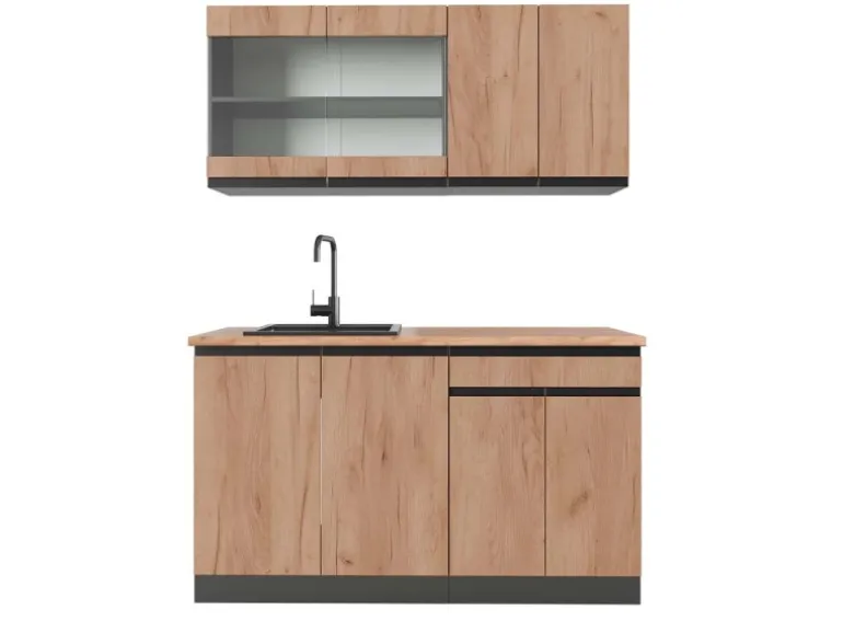 Vicco R-Line SingleKüche Goldkraft Eiche/Anthrazit 140 cm AP Eiche ohne E-Geräte